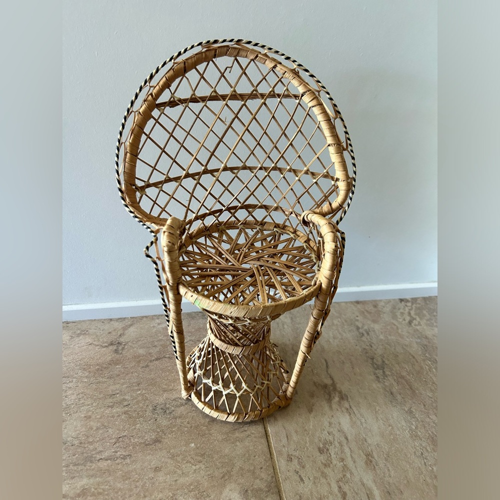 Vintage Wicker Peacock 11.5" Chair Boho Plant Stand